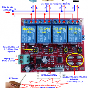 Module điều khiển dùng sóng RF tắt mở 4 thiết bị